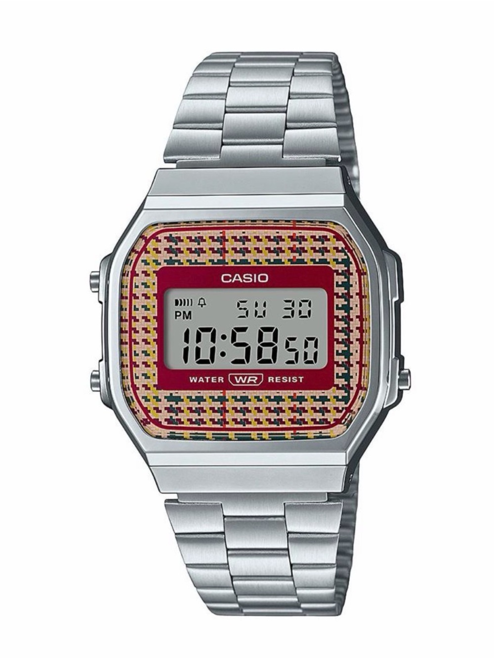 Casio Vintage A168WEF-5AVT — Silver Tone, Multicolor Houndstooth Dial